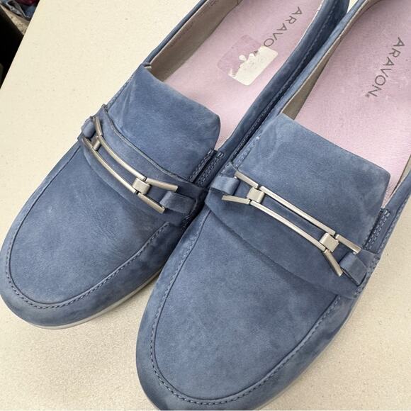 Aravon Blue Suede Loafer Shoes Womens 12 Casual Flats Comfort Casual Preppy - Picture 10 of 10